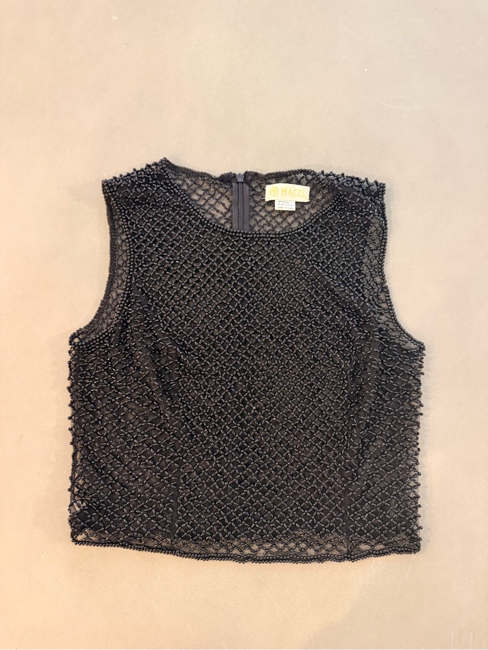 Vintage Black Beaded Mesh Sleeveless Camisole